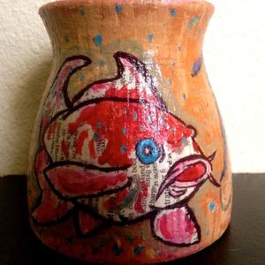 Orange Handpainted Koi Vase